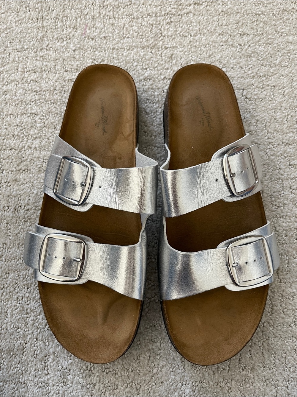 Universal Thread Silver Double-Buckle Slide Sandals Like New